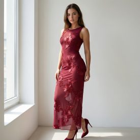Chiara burgundi maxi elegáns ruha 