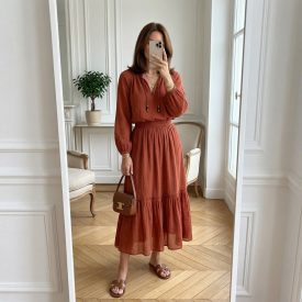 Miláno tégla színű midi szoknya 